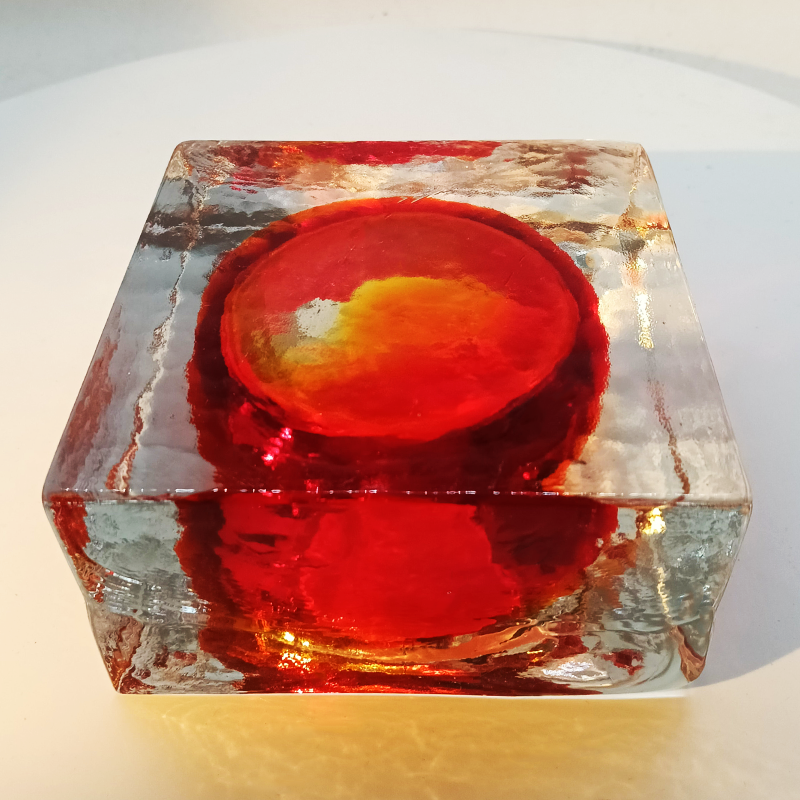 1960s Big Square Ashtray or Catch-all in Handcrafted Murano Glass by Flavio Poli for Seguso.