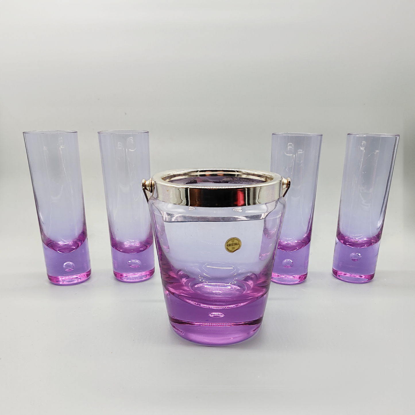 Crystal set with Ice Bucket and 4 Glasses by VB Kristall - 1970s