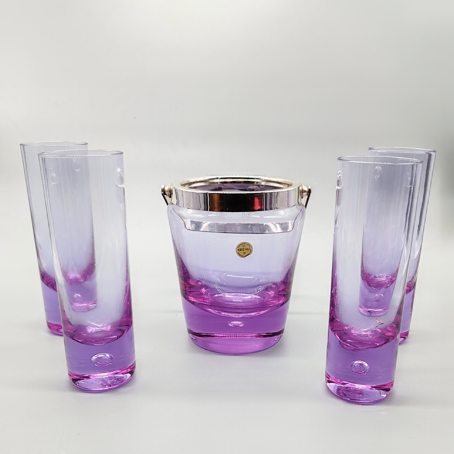 Crystal set with Ice Bucket and 4 Glasses by VB Kristall - 1970s