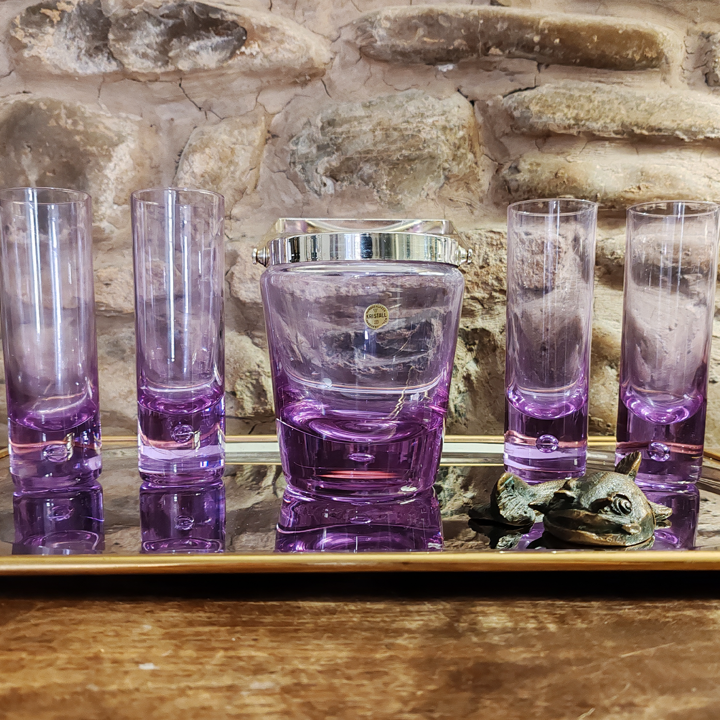 Crystal set with Ice Bucket and 4 Glasses by VB Kristall - 1970s