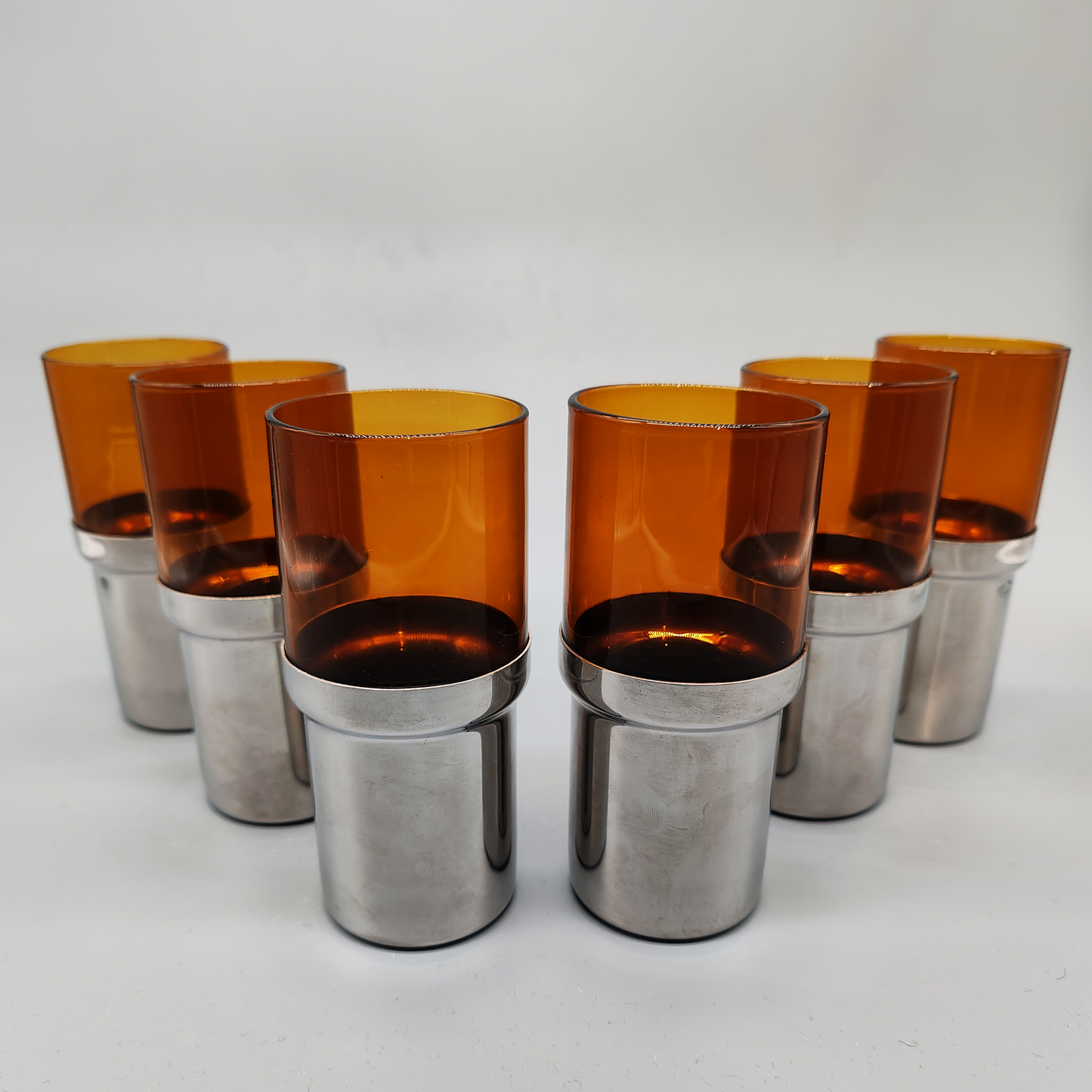 Glass and Metal set with Ice bucket and 6 glasses by PRAN - 1970s