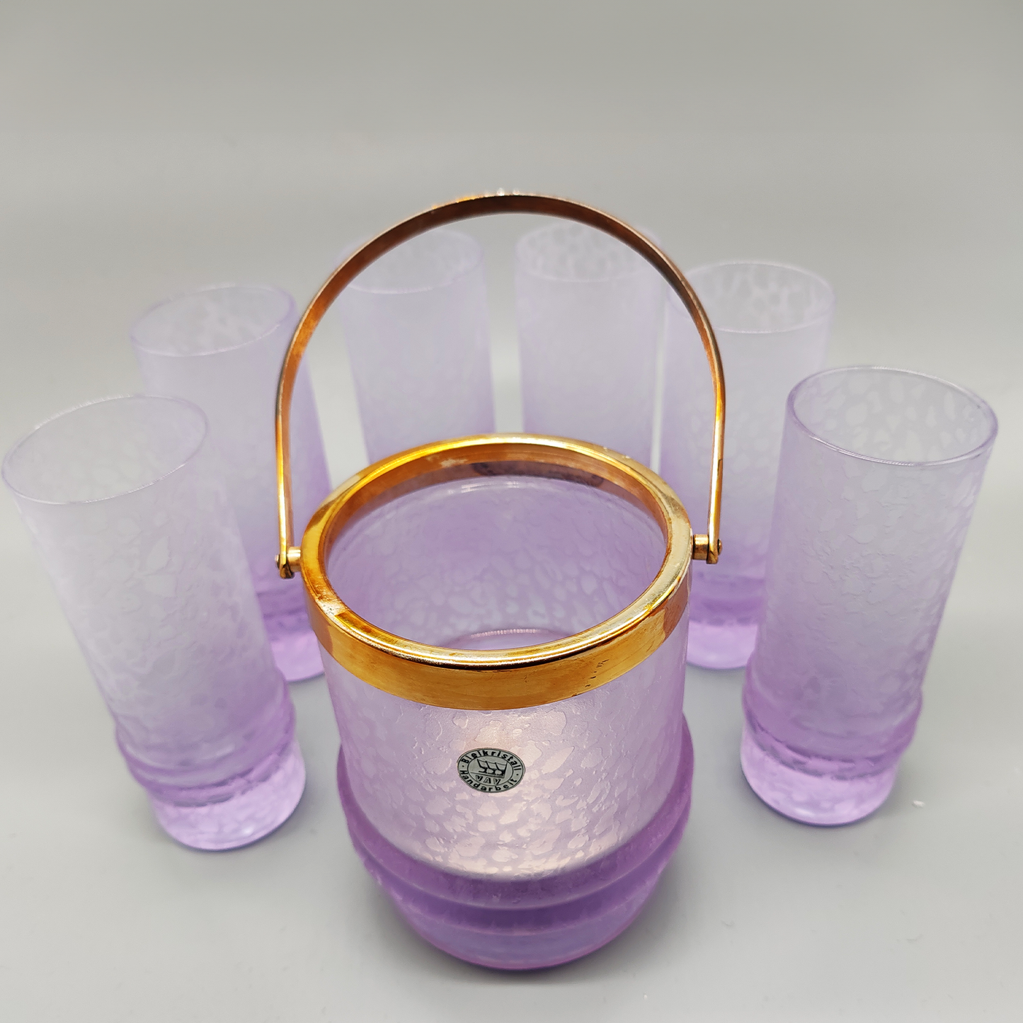 Crystal set with ice bucket and 4 glasses by VAV Cristallerie 1970s