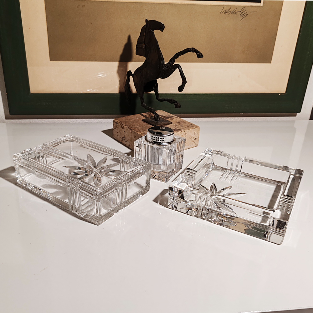 Vintage Crystal Smoking Set "Palms" by Kristall Krisla. Made in Italy, 1970s