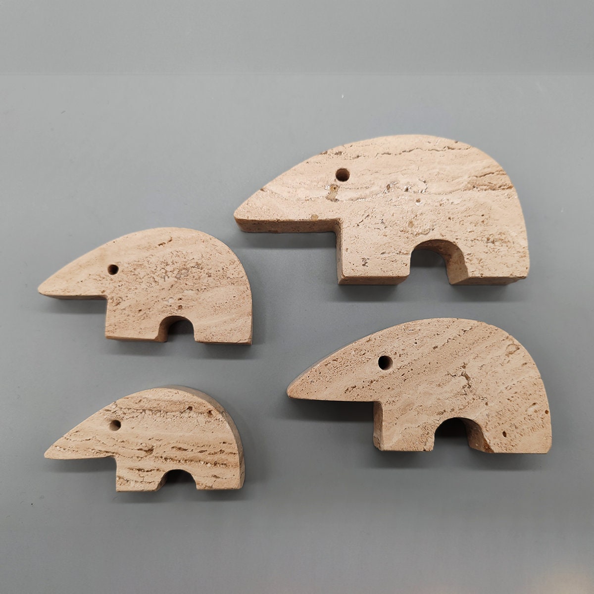 Vintage Set of 4 - Anteater Sculptures in Travertine attributed to Enzo Mari for F.lli Mannelli.