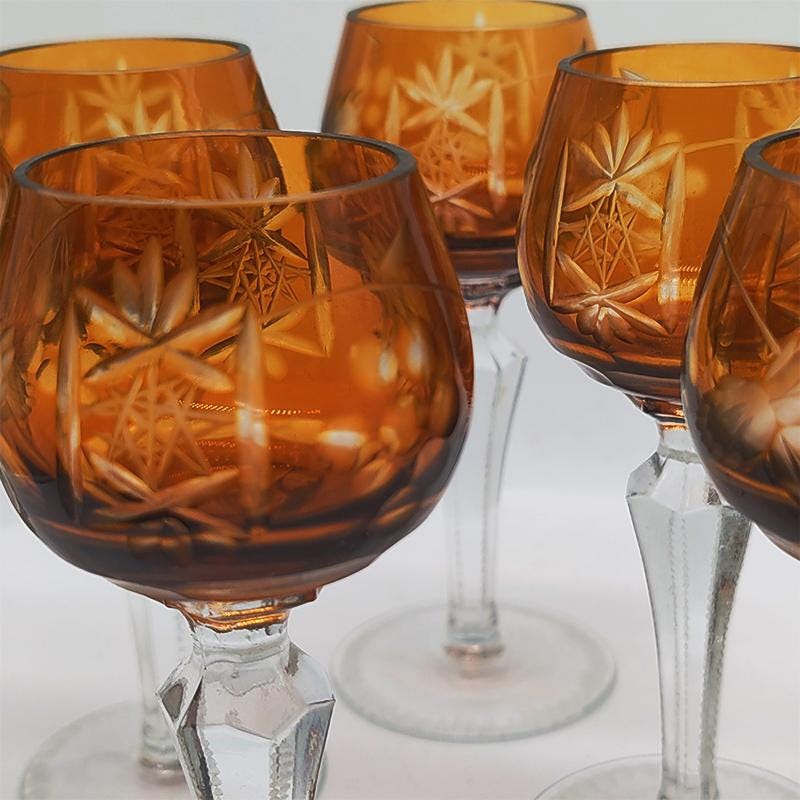 1960s Stunning Set of 6 Liquor Glasses Traube Cordial by Nachtmann in Cut Crystal. Made in Germany.