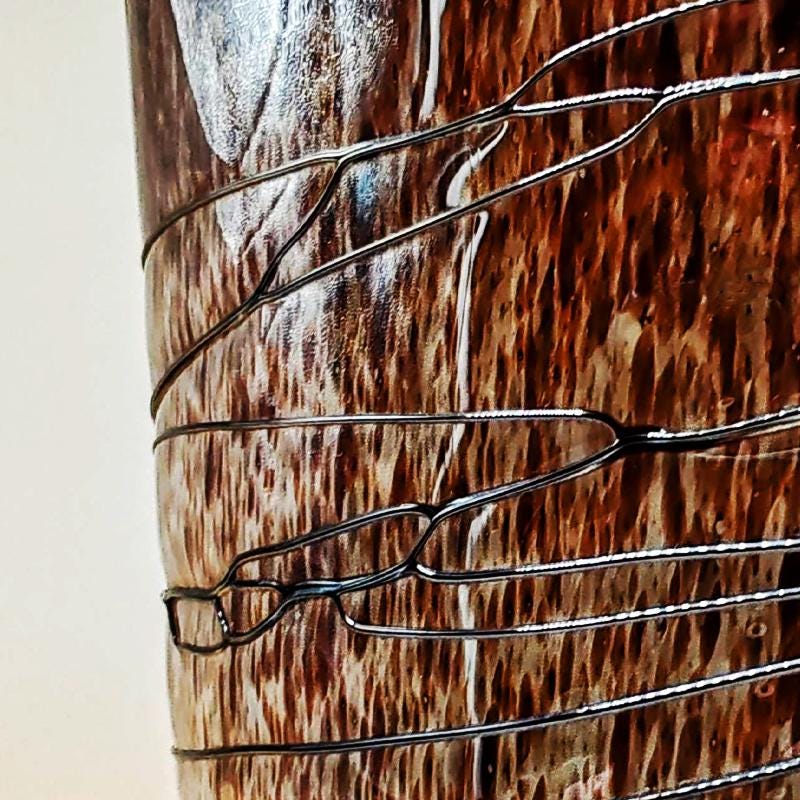 1970s Big Jacketed Vase in Murano Glass with silver finishes. Made in Italy.