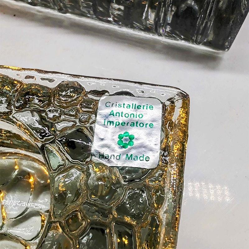 1970s very Rare Set of 3 Book shaped Ashtrays in Murano Glass by Antonio Imperatore. Made in Italy.