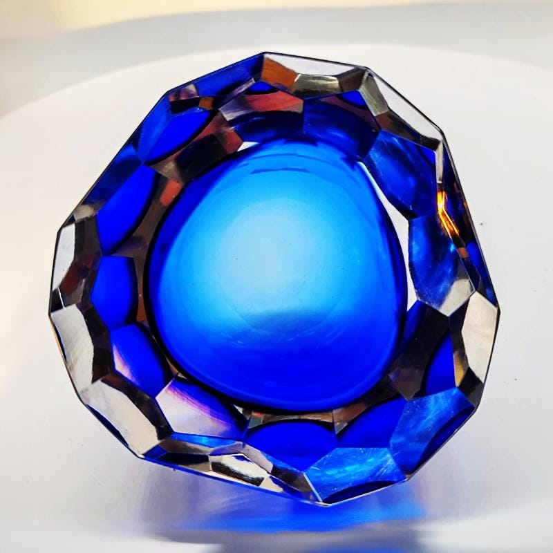 1960s Blue Geode - Ashtray in Murano Glass by Flavio Poli for Seguso, Made in Italy