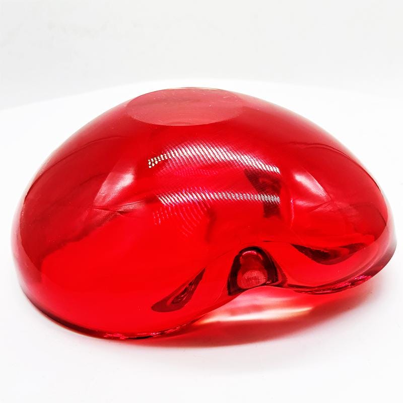 1960s Big Red Ashtray or Catch-all in Murano Glass by Flavio Poli for Seguso. Made in Italy.