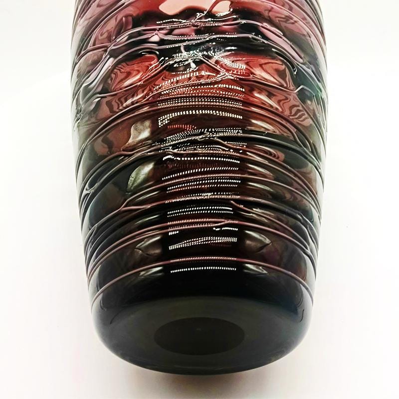 1970s Purple Vase in Hand Worked, Hand Blown Murano Glass - Made in Italy.