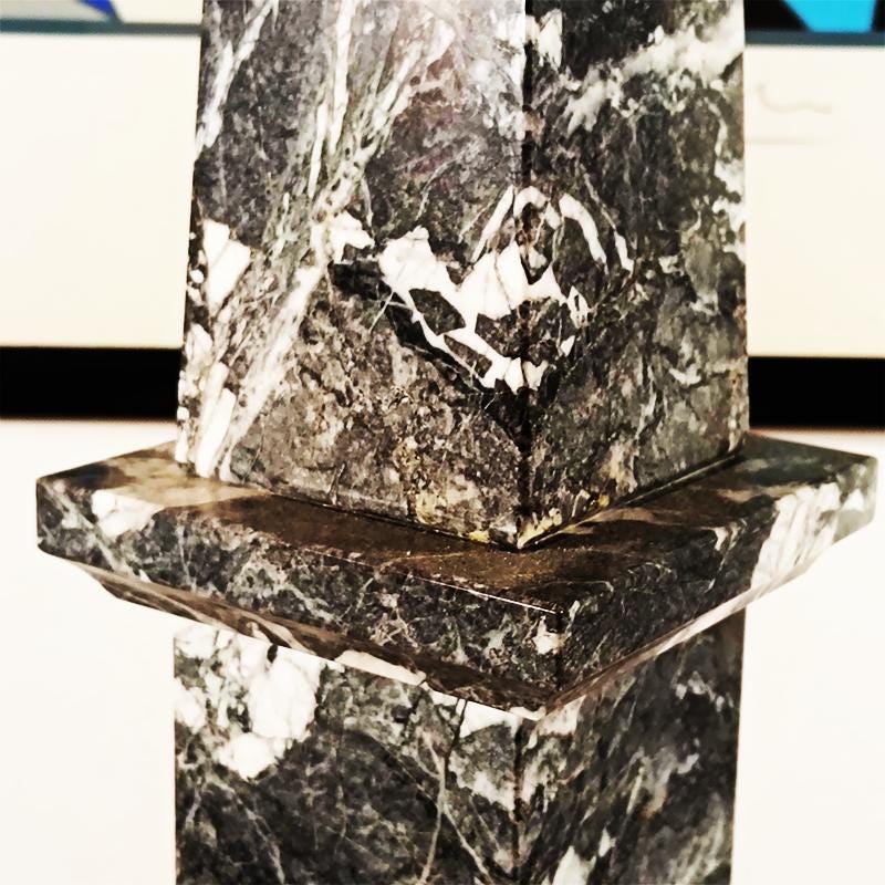 1960s Stunning Large Hand-Carved Obelisk in Black Marble of Aquitaine. Made in Italy. 57 cm. h / 22.44 h inches