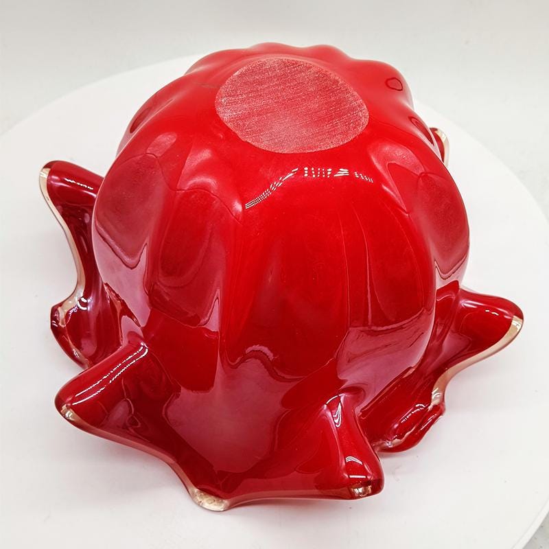 Glossy Red Jacketed Vase in Hand Worked Murano Glass. Made in Italy.
