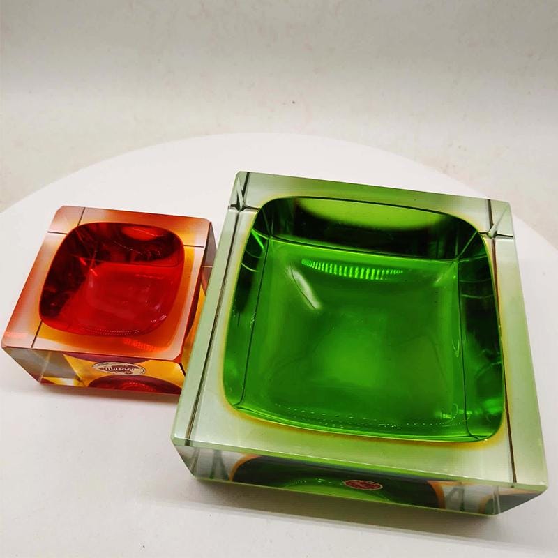 1960s Big Rare Square Ashtray or Catch-all in Murano Glass by Flavio Poli for Seguso. 14 cm / 5.51 inches