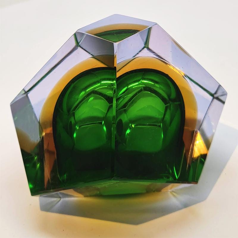 1960s Asymmetrical and particular Multifaceted Ashtray / Bowl in Murano Glass. Made in Murano, Italy
