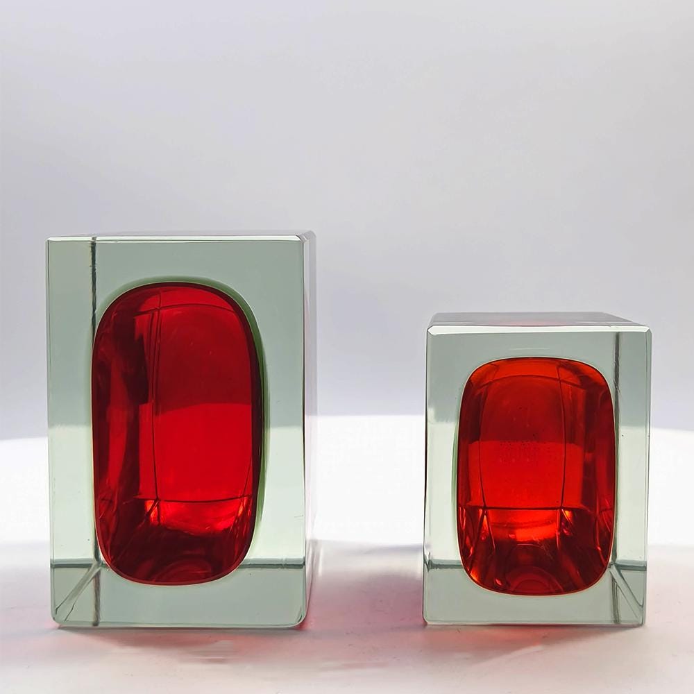 1960s Set of 2 Rectangular Ashtray in Murano Glass by Flavio Poli for Seguso.