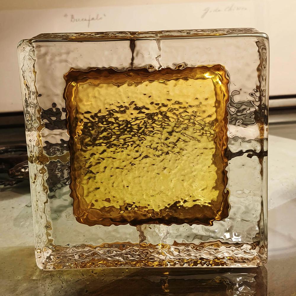 1970s Big Square Ashtray in Murano Glass with Ice Cube effect by Antonio Imperatore.