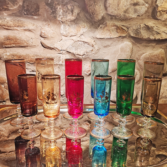 1950s set of 12 Glasses in Murano Glass with Gold rim.