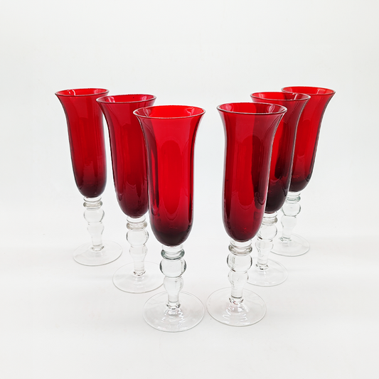 Six Ruby Glasses in Murano Glass. 9.05 am in. - 23 h cm.