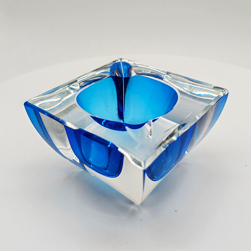 1960S Square Ashtray or Catch-all in Lead Crystal by Val Saint Lambert. Made in Belgium.