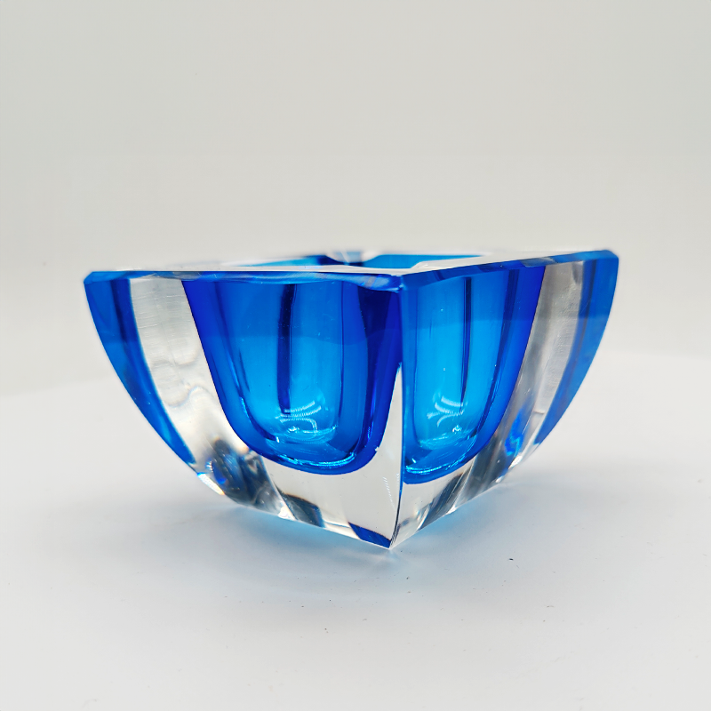 1960S Square Ashtray or Catch-all in Lead Crystal by Val Saint Lambert. Made in Belgium.