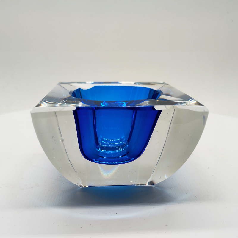 1960S Square Ashtray or Catch-all in Lead Crystal by Val Saint Lambert. Made in Belgium.