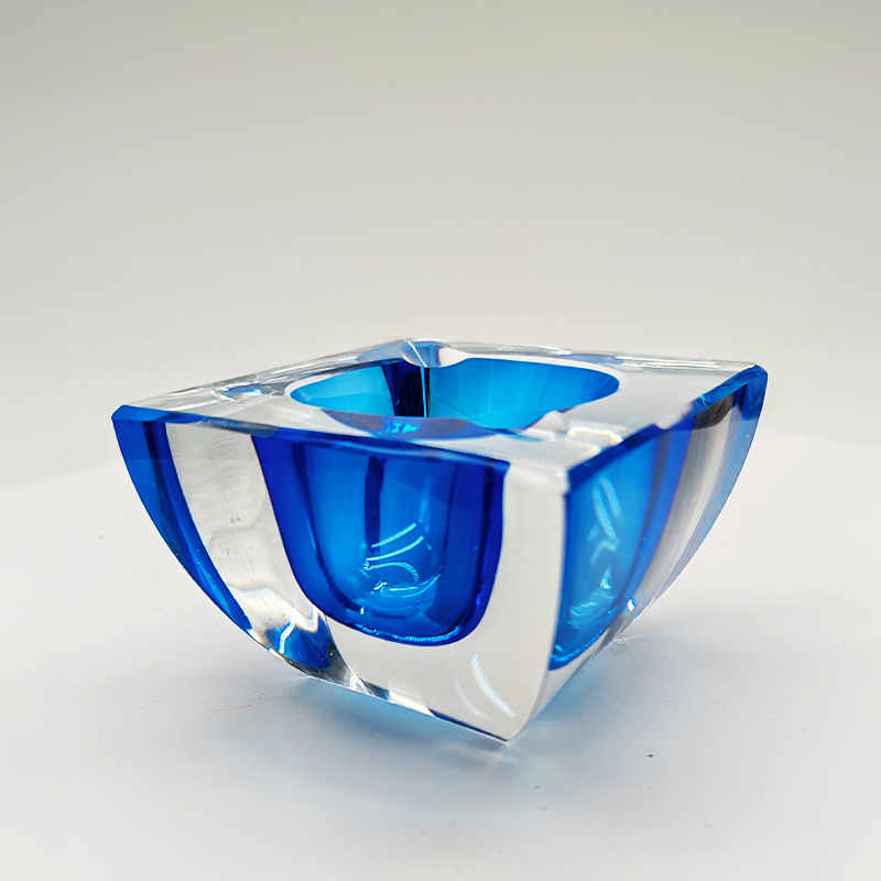 1960S Square Ashtray or Catch-all in Lead Crystal by Val Saint Lambert. Made in Belgium.