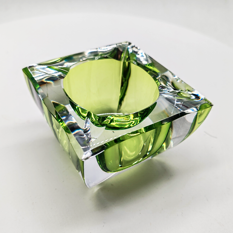 1960S Square Ashtray or Catch-all in Lead Crystal by Val Saint Lambert. Made in Belgium.