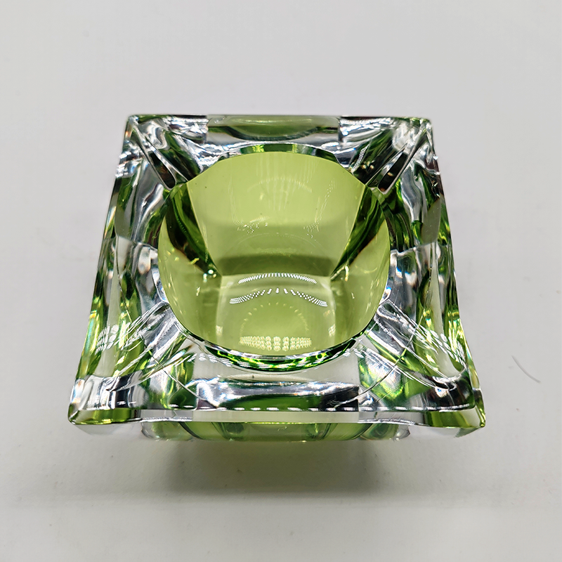 1960S Square Ashtray or Catch-all in Lead Crystal by Val Saint Lambert. Made in Belgium.