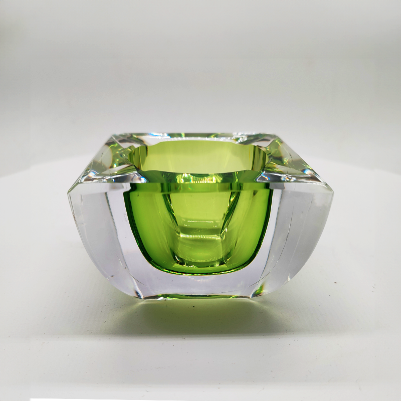 1960S Square Ashtray or Catch-all in Lead Crystal by Val Saint Lambert. Made in Belgium.