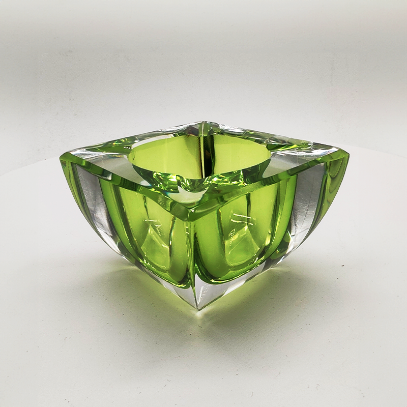 1960S Square Ashtray or Catch-all in Lead Crystal by Val Saint Lambert. Made in Belgium.