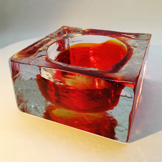 1960s Big Square Ashtray or Catch-all in Handcrafted Murano Glass by Flavio Poli for Seguso.