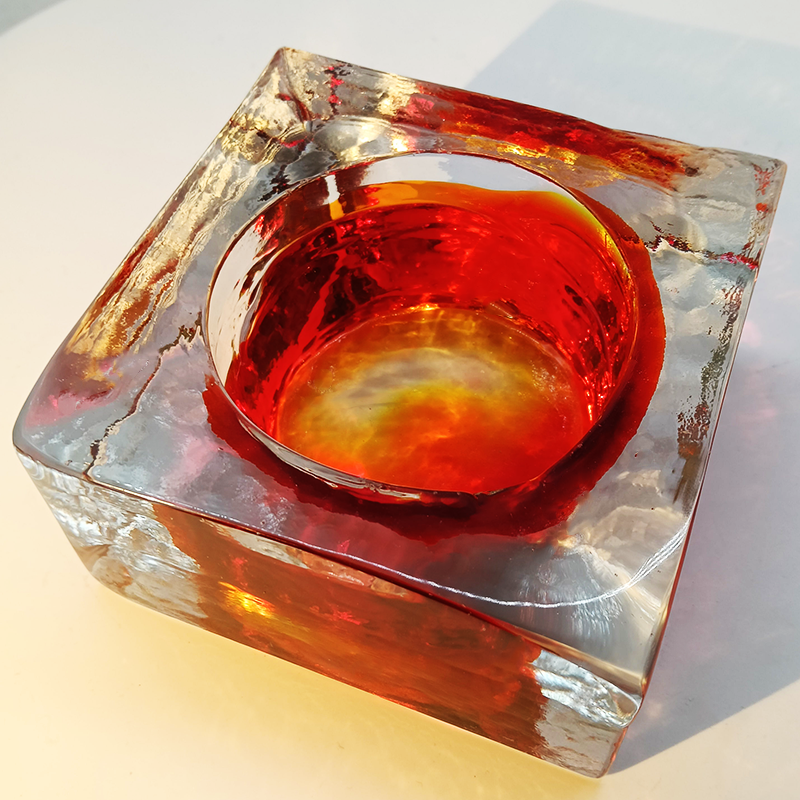 1960s Big Square Ashtray or Catch-all in Handcrafted Murano Glass by Flavio Poli for Seguso.