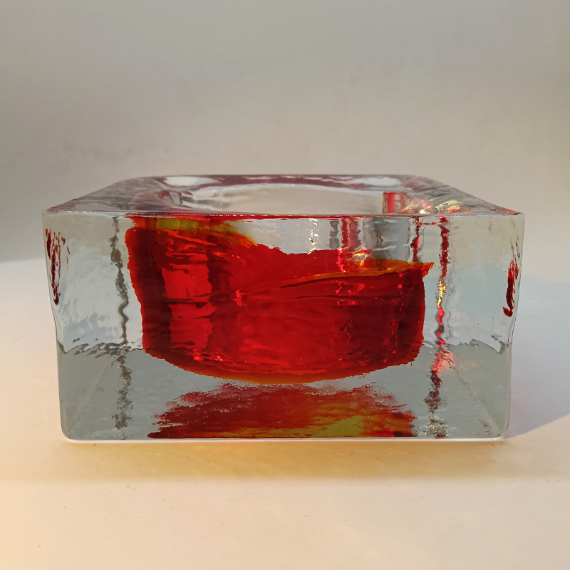 1960s Big Square Ashtray or Catch-all in Handcrafted Murano Glass by Flavio Poli for Seguso.