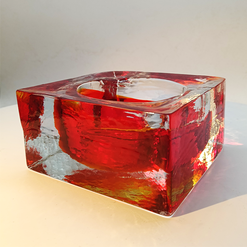 1960s Big Square Ashtray or Catch-all in Handcrafted Murano Glass by Flavio Poli for Seguso.