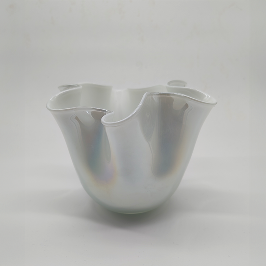 Vintage Jacketed Pearl White Fazzoletto Vase in Murano Glass - 1960s