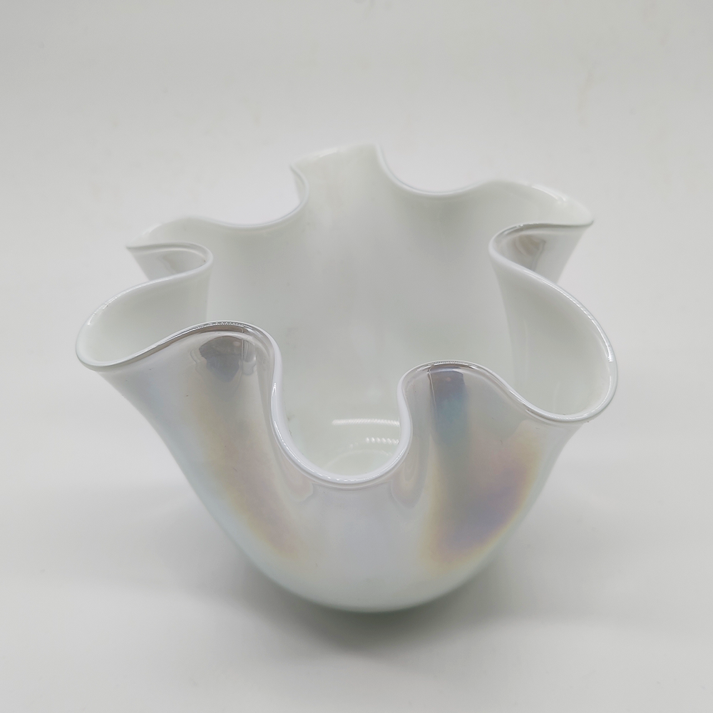 Vintage Jacketed Pearl White Fazzoletto Vase in Murano Glass - 1960s