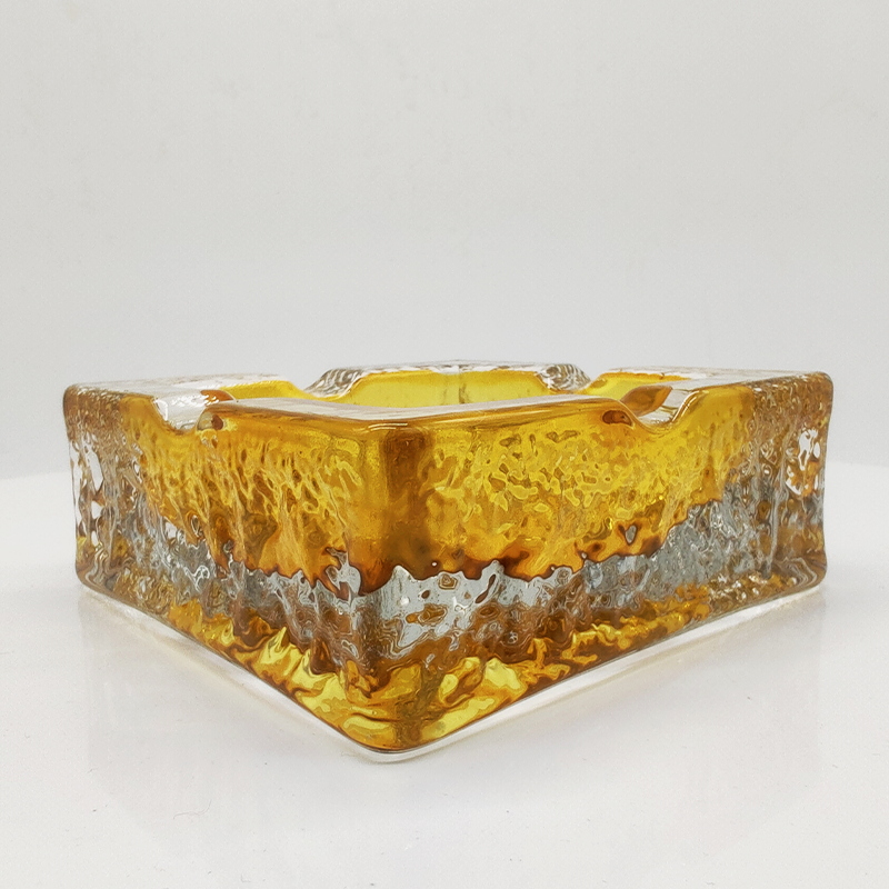 1970s Stunning Square Ashtray or Catch-all in Handcrafted Murano Glass by Antonio Imperatore. Made in Italy.