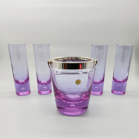 Crystal set with Ice Bucket and 4 Glasses by VB Kristall -  1970s