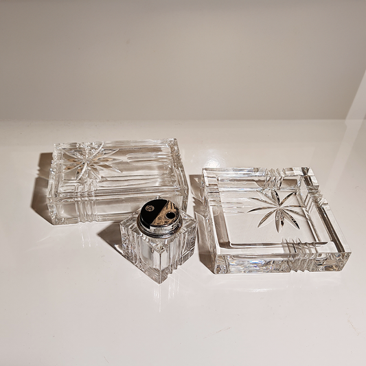 Vintage Crystal Smoking Set "Palms"  by Kristall Krisla. Made in Italy, 1970s