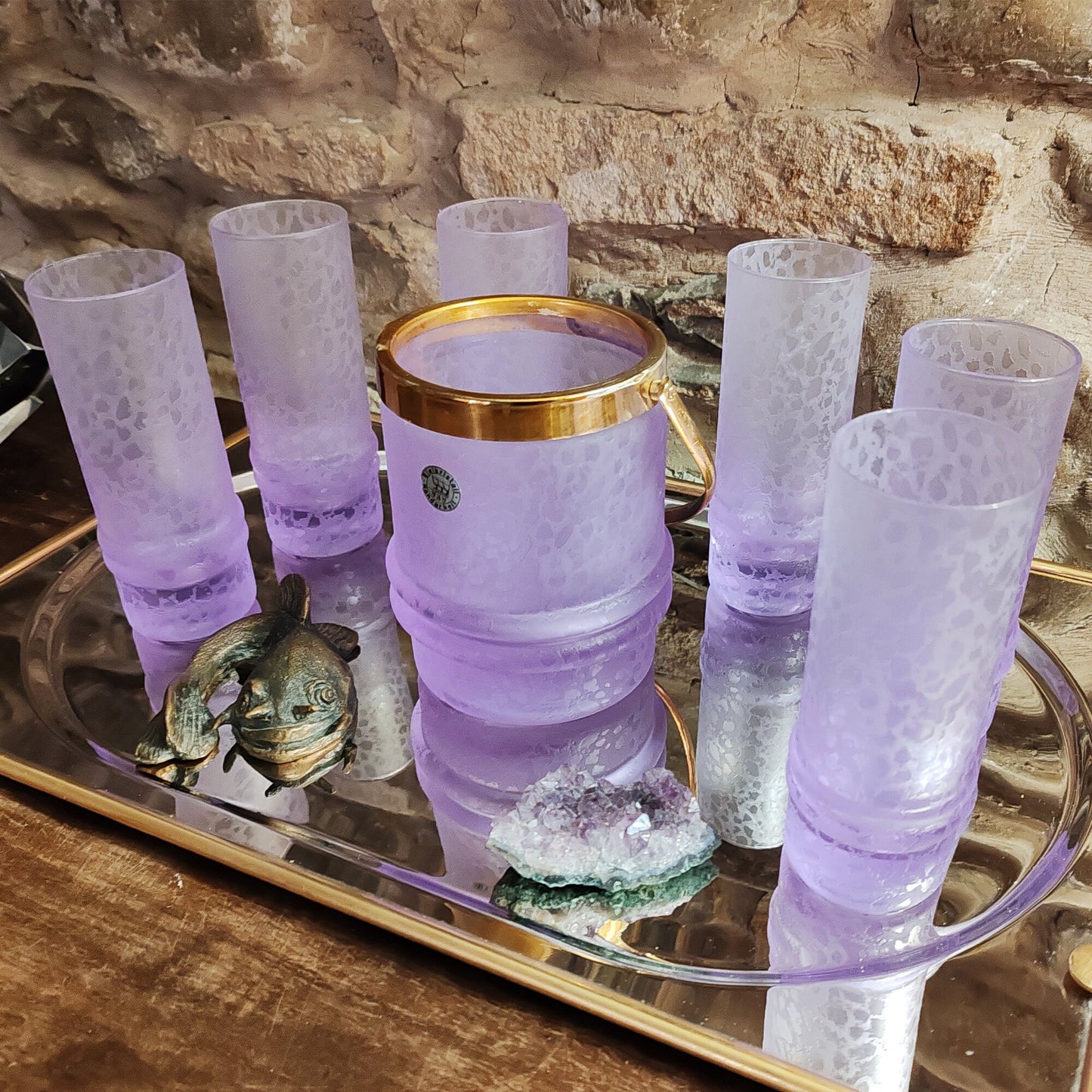 Vintage crystal set with ice bucket and 4 glasses by VAV Cristallerie - 1970s