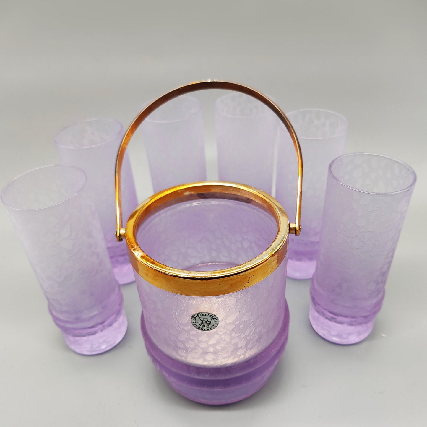 Vintage crystal set with ice bucket and 4 glasses by VAV Cristallerie - 1970s