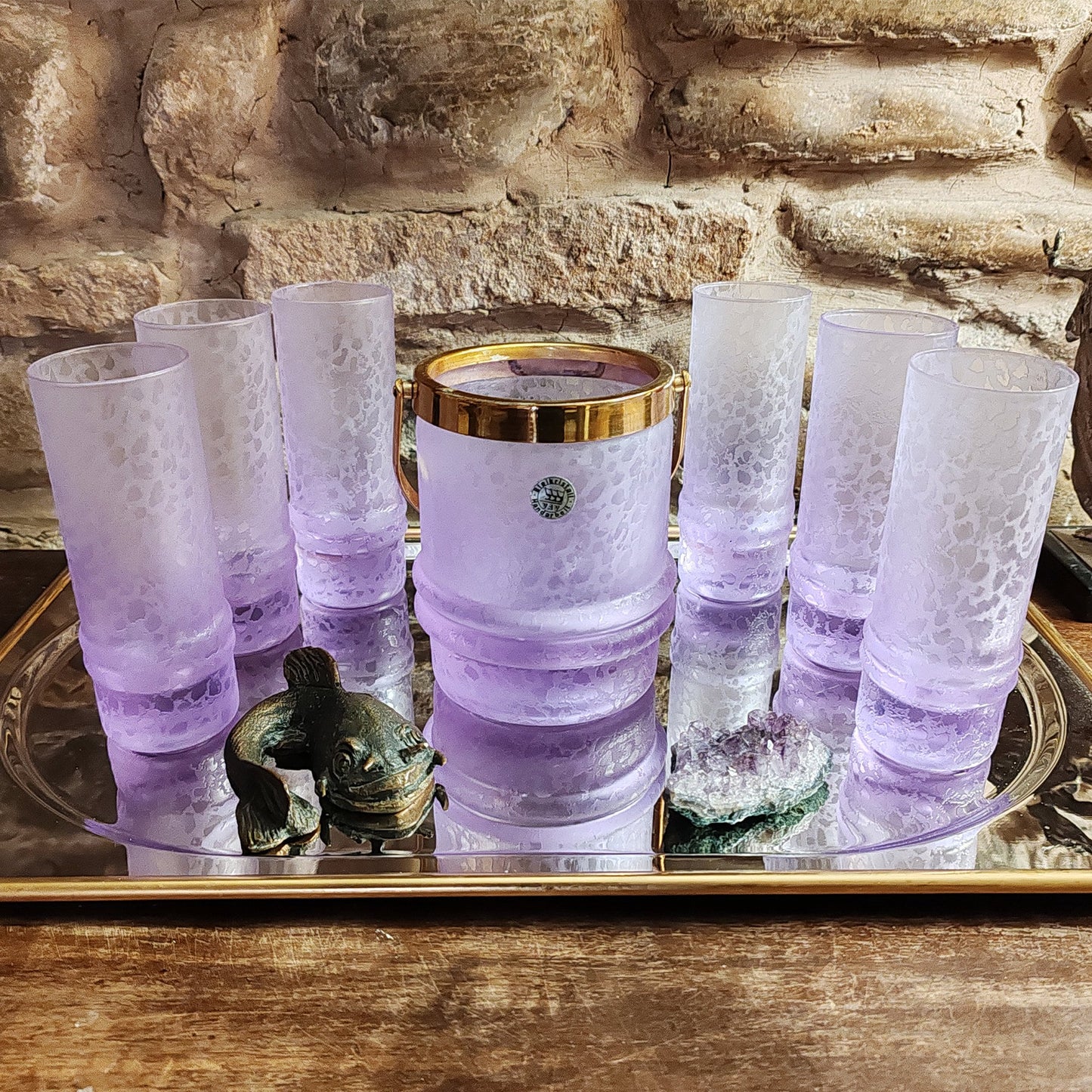 Vintage crystal set with ice bucket and 4 glasses by VAV Cristallerie - 1970s