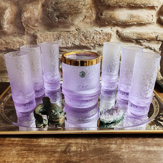 Vintage crystal set with ice bucket and 4 glasses by VAV Cristallerie - 1970s