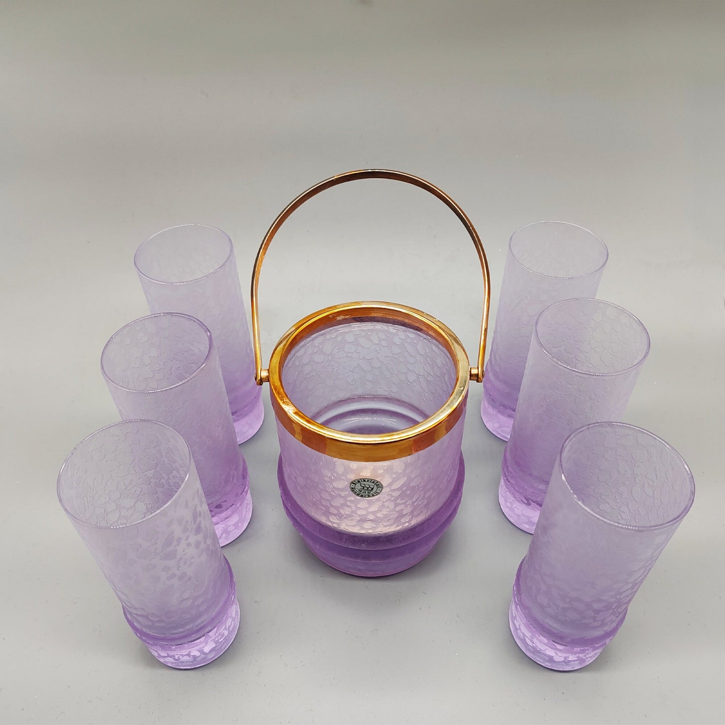 Vintage crystal set with ice bucket and 4 glasses by VAV Cristallerie - 1970s