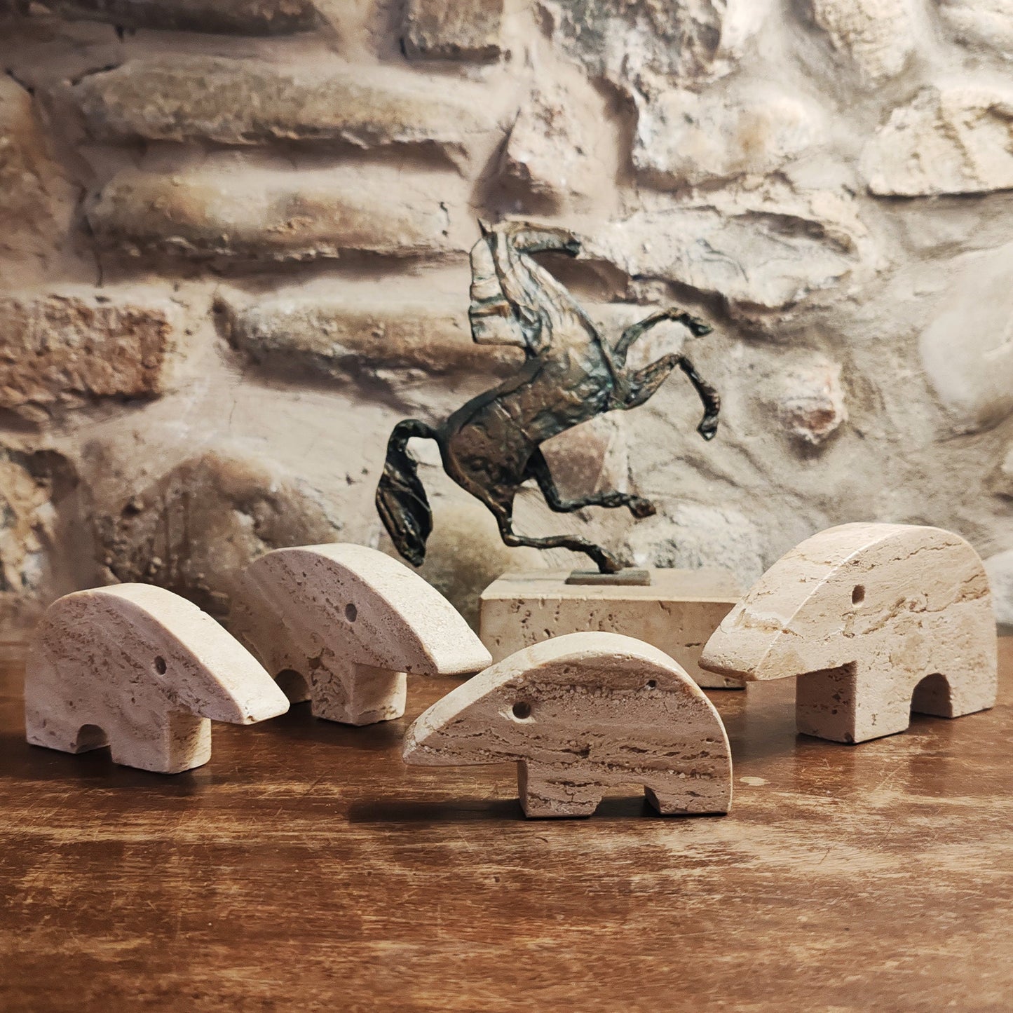 Vintage Big Travertine Anteater Sculptures by Enzo Mari for F.lli Mannelli - Set of 4 - 1970s