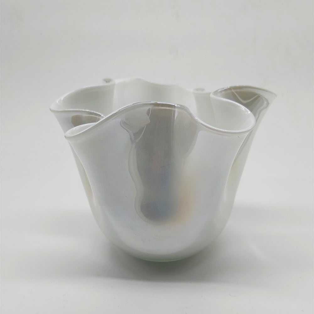 Vintage Jacketed Pearl White Fazzoletto Vase in Murano Glass - 1960s