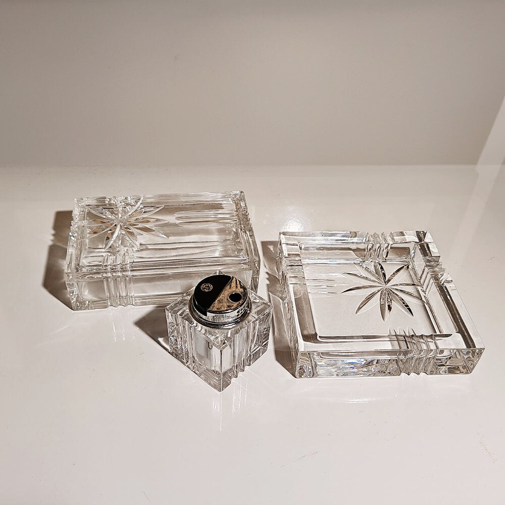 Vintage Crystal Smoking Set "Palms" by Kristall Krisla. Made in Italy, 1970s