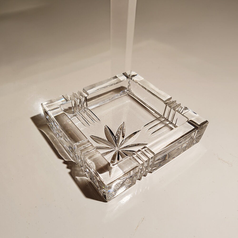 Vintage Crystal Smoking Set "Palms" by Kristall Krisla. Made in Italy, 1970s