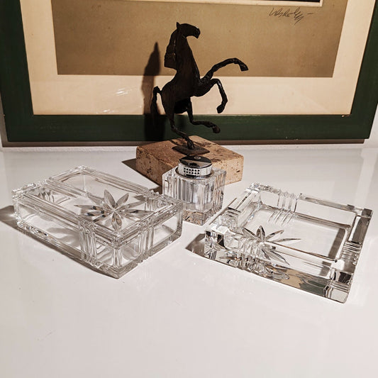 Vintage Crystal Smoking Set "Palms" by Kristall Krisla. Made in Italy, 1970s