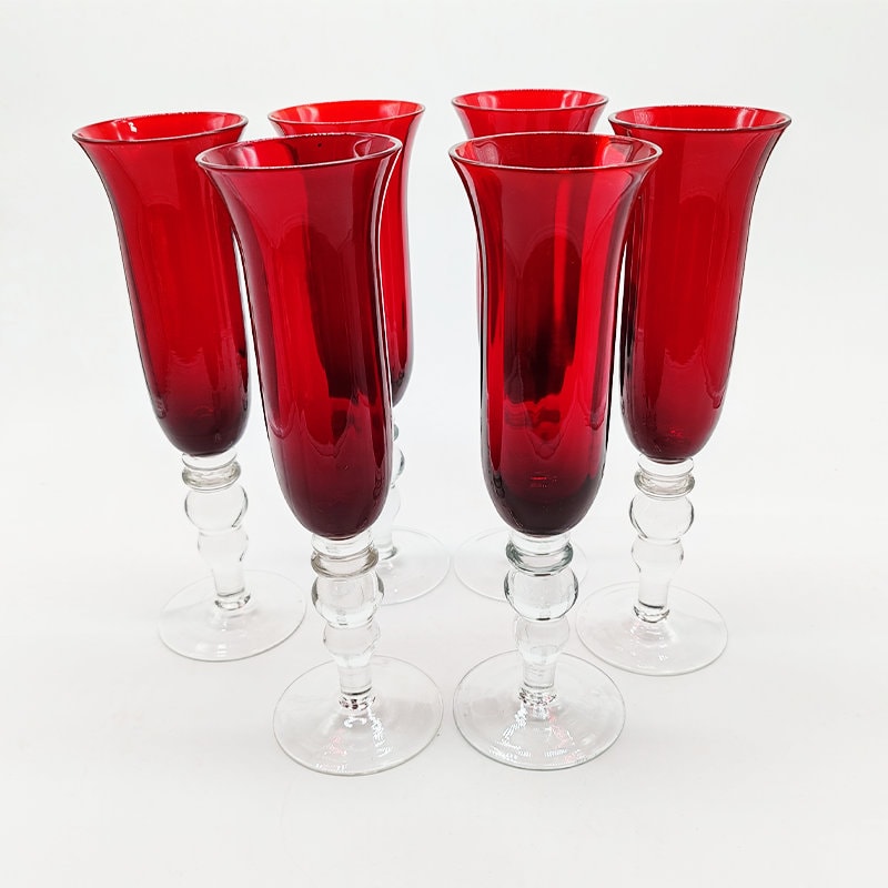 1960s Astonishing six Ruby Glasses in Murano Glass. 9.05 h in. - 23 h cm.